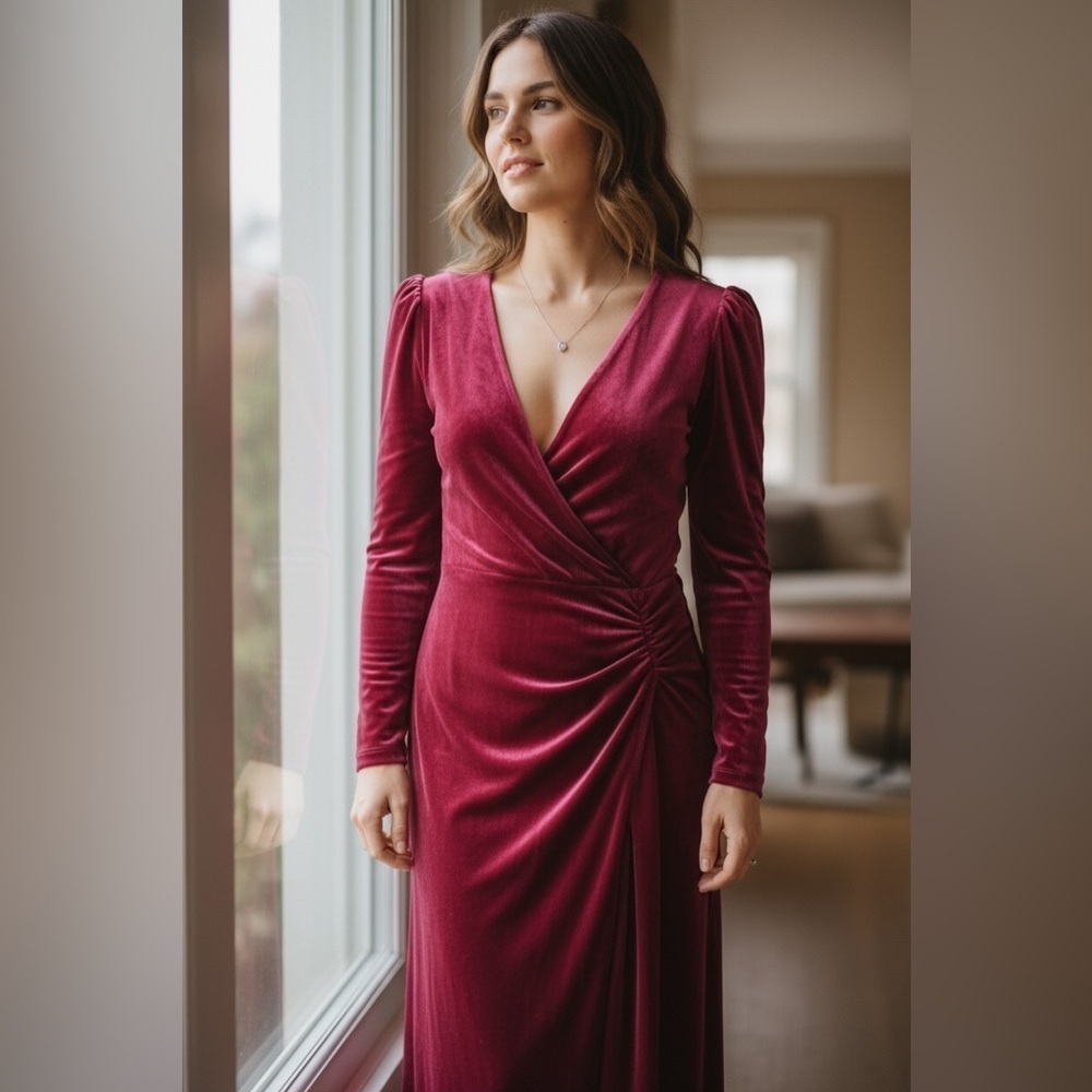 Pink Long Sleeve Velour Party Dress – Size M (NWOT)